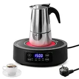 Espressomaschine Induktionsherd Set, 450 ml Edelstahl-Kaffeekanne (für 9 Tassen) mit 1500W Induktionskochfeld, ideal für Büro, Camping, Wohnmobil und kleine Küchen, Elektrische Moka-Kanne