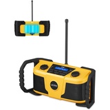 UEME Baustellenradio DAB Plus Radio Mit Akku,Outdoor Radio Mit Bluetooth, DAB+, FM Und Aux, Radiowecker, Inklusive DC Netzkabel (Gelb-Schwarz)