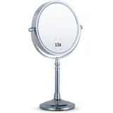 Mirrorvana 15X Vergrößerung Kosmetikspiegel mit Ständer - Doppelseitiger Schminkspiegel, 15fach und 1fach Vergrößerungsspiegel fürs Bad, 30cm x 15cm (Chrom)