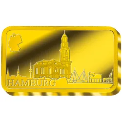 Der 1/100 oz Feingoldbarren "Hamburger Michel"