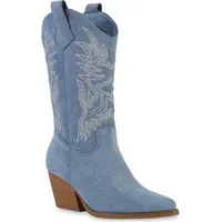 VAN HILL Damen Cowboystiefel in Hellblau Velours