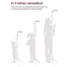 VASAGLE Kleiderständer RCR04WT weiß Holz 8 Haken 47,0 x 175,0 cm