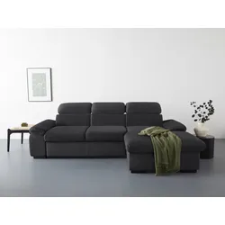 Ecksofa COTTA "Lola L-Form", schwarz, B:250cm H:73cm T:165cm, 100% Polyester, Sofas, mit Hocker & Kopfteilfunktion, wahlw. Bett- und Armteilfunktion