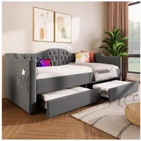LuxusKollektion Schlafsofa Schlafsofa 200cm Jugendzimmer Bettfunktion Bettkasten 90x200 cm Grau grau