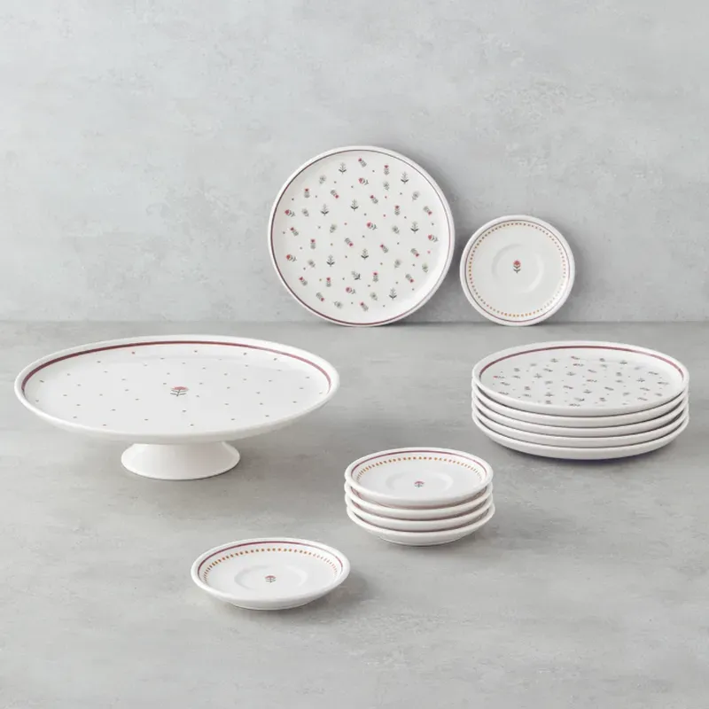 English Home Retro Keramik-Kuchenset 13-teilig für 6 Personen, farbig
