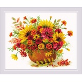 Riolis Kreuzstich Set "Herbstblumen", Zählmuster, 30x24cm