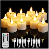 Wiederaufladbare Teelichter LED Kerzen Flammenlos 12 Stück mit Fernbedienung