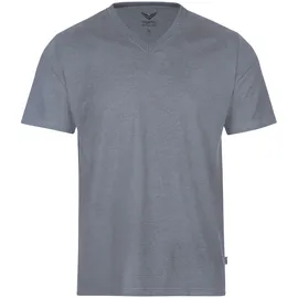 TRIGEMA T-Shirt "TRIGEMA V-Shirt DELUXE Baumwolle", Herren, Gr. S, grau (steingrau, melange), Single Jersey, 100% Baumwolle, Basic, lang, V-Ausschnitt, Shirts T-Shirt