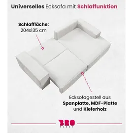 bromarkt Ecksofa, PABLO Mini Schlaffunktion Bettkasten L-Form, 255x148x85cm Beige, Links - Beige