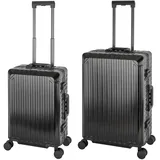 Travelhouse Tokyo Alu Reisekoffer Schwarz S-55cm & M-66cm 100% Aluminium Hartschalenkoffer Set 2 TSA Schlösser 4 Silent Move Doppelrollen