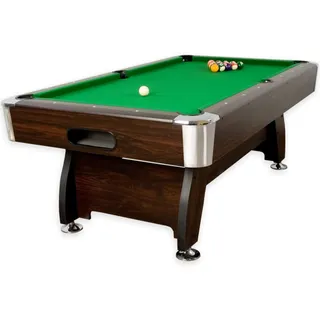 GAMES PLANET 8 ft Billardtisch Premium“ + Zubehör, 9 Farbvarianten, 244x132x82 cm (LxBxH), Dunkles Holzdekor, grünes Tuch