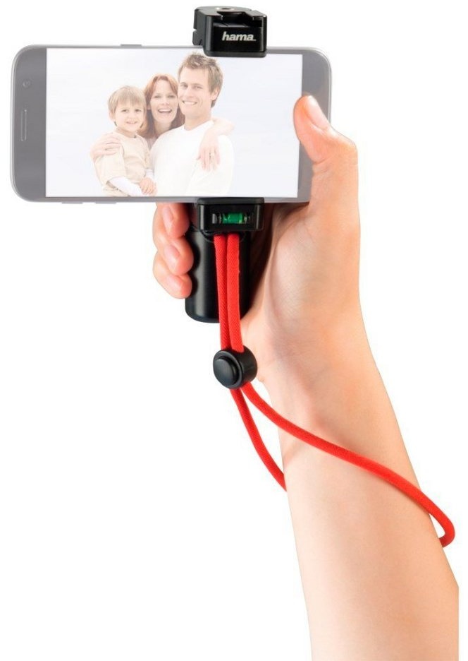 Hama Hama Profi Handy Video-Halterung Halter mit Griff Stativ Mono-Pod Smartphone Aufsatz Smartphone-Halterung, (Set, 3-tlg., Handy-Breite: 5,4 - 9,5 cm)