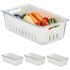 Relaxdays Kühlschrank Organizer 4er Set transparent/weiß
