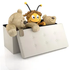 Intirilife Sitzbank 78x38x38 cm in OPALIN WEISS - Sitzwürfel mit Stauraum und Deckel aus Kunstleder mit Polsterknöpfen - Sitzcube Fußablage Aufbewahrungsbox Truhe Sitzhocker