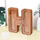 MEDOYOH Groß H Spardose Holz Buchstabe, 23CM/9IN Buchstaben Spardose Holz Alphabet Sparbox Münzen Sparschwein Hochzeit für Erwachsene Geburtstagsgeschenk