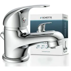 Schütte ATHOS PLUS, Waschtischarmatur mit Zugstange, Wasserhahn Bad mit Ablaufgarnitur Waschbecken, Mischbatterie Waschbecken