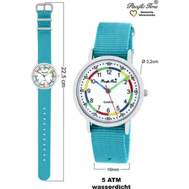 Pacific Time Lernuhr analog Quarz 10808 Gehäusefarbe blau Textilarmband hellblau