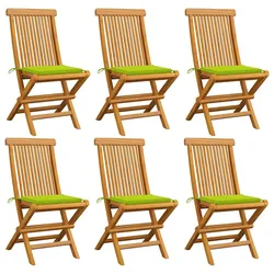 vidaXL 6x Teak Massiv Gartenstuhl mit Hellgrünen Kissen Gartenstühle Klappstuhl Klappstühle Holzstuhl Gartenmöbel Stuhl Stühle Terrasse Balkon