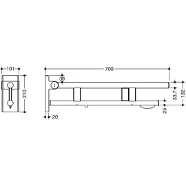 Hewi System 900 Stützklappgriff Wandstützgriff Ausladung 700 mm Edelstahl pulverbeschichtet weiß tiefmatt