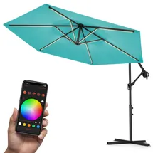 Swing&Harmonie Luxus LED Sonnenschirm mit RGB Beleuchtung inkl. Fernbedienung, APP Steuerung, Ampelschirm, Garten Schirm 350cm - türkis