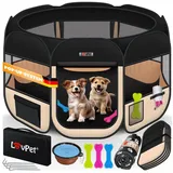 Lovpet Welpenlaufstall Tierlaufstall Faltbar für Kleintiere Hunde, Katzen Inkl. Hundenapf Hundelaufstall Freigehege Oxfordgewebe Pop-up System Indoor & Outdoor