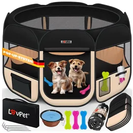 Lovpet Welpenlaufstall Tierlaufstall Faltbar für Kleintiere Hunde, Katzen Inkl. Hundenapf Hundelaufstall Freigehege Oxfordgewebe Pop-up System Indoor & Outdoor