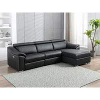 Vente-unique Ecksofa Relaxsofa elektrisch - Oberleder - Schwarz - Ecke rechts - PEDRERA