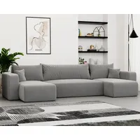 Ecksofa PIANO U mit Schlaffunktion und Stauraum in U-Form Wohnzimmer Sofa mit Bettkasten Couch Poso 110 Hellgrau - Grau