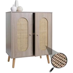 Kommode HWC-M35, Schrank Sideboard Highboard, Stauf√§cher, Kubu Rattan Holz Melamin, Eiche-Optik