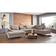 OTTO home Wohnlandschaft OTTO HOME "Costello U-Form, B: 363 cm mit Sitztiefen- & Armteilverstellung", beige (sand), B:363cm H:89cm T:223cm, 100% Polyester;Samtoptik (100% Polyester), Sofas, Wohnlandschaft, optional Bettfunktion & Bettkasten