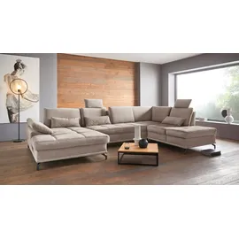 OTTO home Wohnlandschaft OTTO HOME "Costello U-Form, B: 363 cm mit Sitztiefen- & Armteilverstellung", beige (sand), B:363cm H:89cm T:223cm, 100% Polyester;Samtoptik (100% Polyester), Sofas, Wohnlandschaft, optional Bettfunktion & Bettkasten