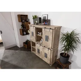Massivmoebel24 Highboard 150 x 160 x 45 cm Beige / Weiß
