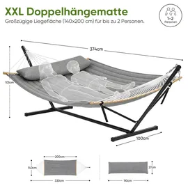 Sekey Hängemattengestell Hängematte mit Gestell Doppelhängematte für 2 Personen mit Kissen bis 200 kg belastbar Ständer für Garten Outdoor St... - Grau