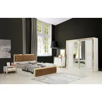 JulietHome Komplettschlafzimmer Seguro Oro, (Set, Kleiderschrank, Bett, Kommode mit Spiegel, 2 Nachttische) weiß
