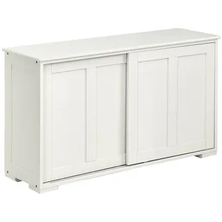 COSTWAY Sideboard, mit höhenverstellbarer Ablage,mit Glas Schiebetüren weiß 33 cm x 60 cm x 106 cm