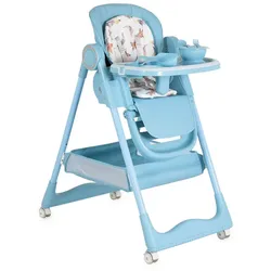 Moni Kinderhochstuhl Surprise faltbar Lätzchen Schüssel Löffel Gabel Räder Korb blau