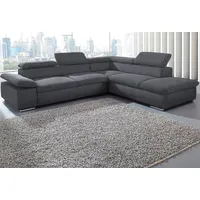 Ecksofa SIT & MORE "Valantine L-Form" Sofas Gr. B/H/T: 286cm x 73cm x 174cm, Luxus-Microfaser ALTARA NUBUCK, Recamiere rechts, mit Bettfunktion, grau (dunkelgrau) inkl. Kopf- und Armteilverstellung, wahlweise mit Bettfunktion