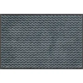 Wash+Dry FUßMATTE Duo Denim, Anthrazit, Blaugrau, Streifen, rechteckig, 50x75 cm, Oeko-Tex® Standard 100, schmutzabweisend, für Fußbodenheizung geeignet, rutschhemmend, pflegeleicht, Teppiche - 2 Jahre Gewährleistung - mind.