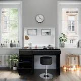 Vicco Schminktisch Sherry Schwarz Hochglanz Gold 120 x 75 cm 5 Schubladen Spiegel Hocker