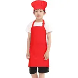 BIGHAS Kinderschürze Kochmütze Verstellbarer Nackenriemen Klettverschluss Design Bund zum Backen, Malen, Kochen (Rot, (3'11"-4'7") M) - (3'11"-4'7") M