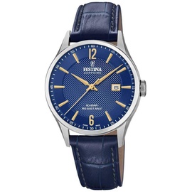 Festina Uhr Für Herren F20007/3 Swiss Made Silber Edelstahl Case BlauLeder Band