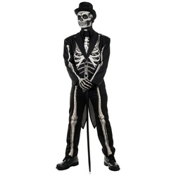 Underwraps Kostüm Skelett Dandy, Halloween taugliches Dandy Outfit mit Skelett-Print schwarz M-L
