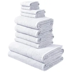 Handtuch Set »Inga, Duschtücher, Handtücher, Gästetücher, Seiftücher«, 10 tlg Walkfrottee, Handtücher mit feiner Bordüre, 100% Baumwolle, einfarbig, weich, 21177926-0 weiß 10 tlg.
