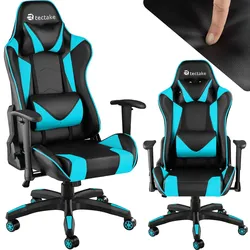 tectake® Racing Gaming Stuhl, ergonomische Form, mit verstellbarer Rückenlehne, Kunstlederbezug, abnehmbares Nacken- und Lendenkissen, Belastbarkeit 120 kg