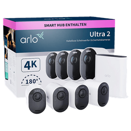 Arlo Kabelloses 4K-UHD-Überwachungssystem mit 4 Kamera Ultra 2 weiß