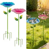 2stk Vogeltränke Stehend, 80cm Metall Blumen Vogeltränke Gartenstecker Mit 5 Bodennägeln, Voge-ltränke Winterfest Frostsicher Rostfreien, Futterstation Vögel Insektentränke Für Garten,Hinterhof(A)