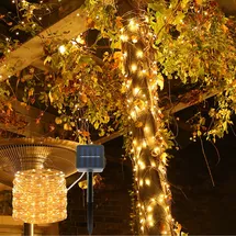 casativo-lighting Lichterkette Solar Kupferdraht 22 m 200 LEDs inkl. Dämmerungssensor weiß