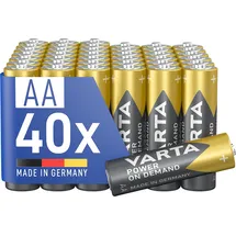Varta Batterien AA Mignon Smart Home Camping Einweg 40er Pack - 40 Stück, Power on Demand Alkaline, 1,5V, Vorratspack in umweltschonender Verpackung, ideal für Computerzubehör, Smart Geräten oder Taschenlampen)