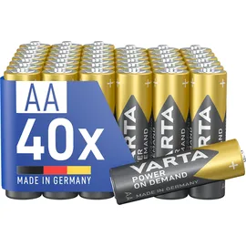 Varta Batterien AA Mignon Smart Home Camping Einweg 40er Pack - 40 Stück, Power on Demand Alkaline, 1,5V, Vorratspack in umweltschonender Verpackung, ideal für Computerzubehör, Smart Geräten oder Taschenlampen)