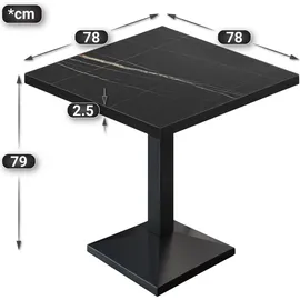 GGM Möbel BPA | Bistro Tisch | Quadratisch | Schwarzer Rand | 80 x 80 x 78,5 cm | Schwarz Marmor / Schwarz